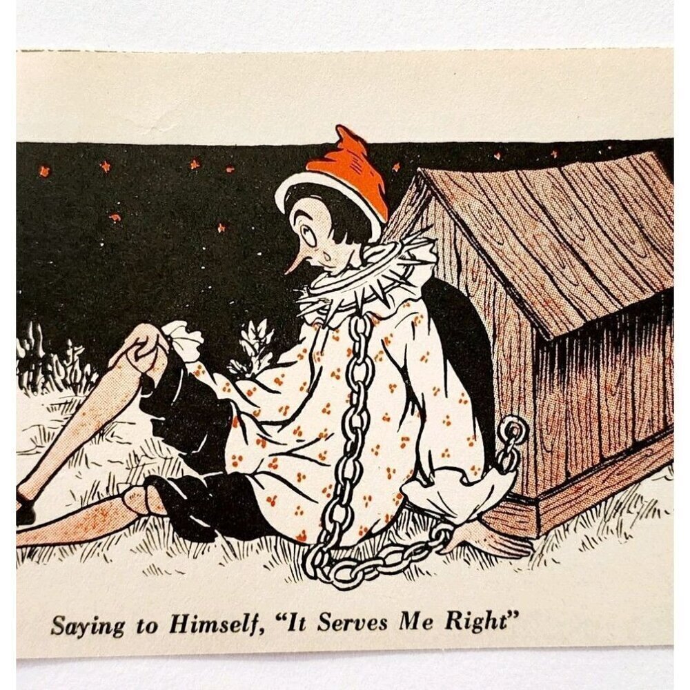 1927 Violet Moore Higgins Pinocchio Chained To Doghouse Lithograph Print DWSS12